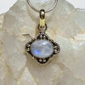 Rainbow Moonstone Brass Pendant | Beautiful Boho Gift Idea | Free Chain Included
